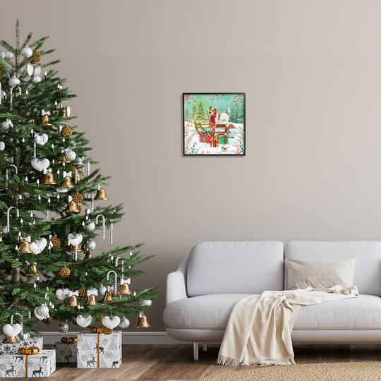 Stupell Industries Puppy On Sled Christmas Gifts Framed Giclee Art